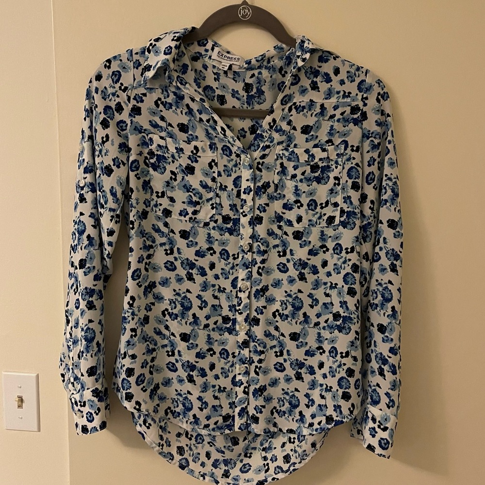 Express Blue & White Floral Portofino Shirt